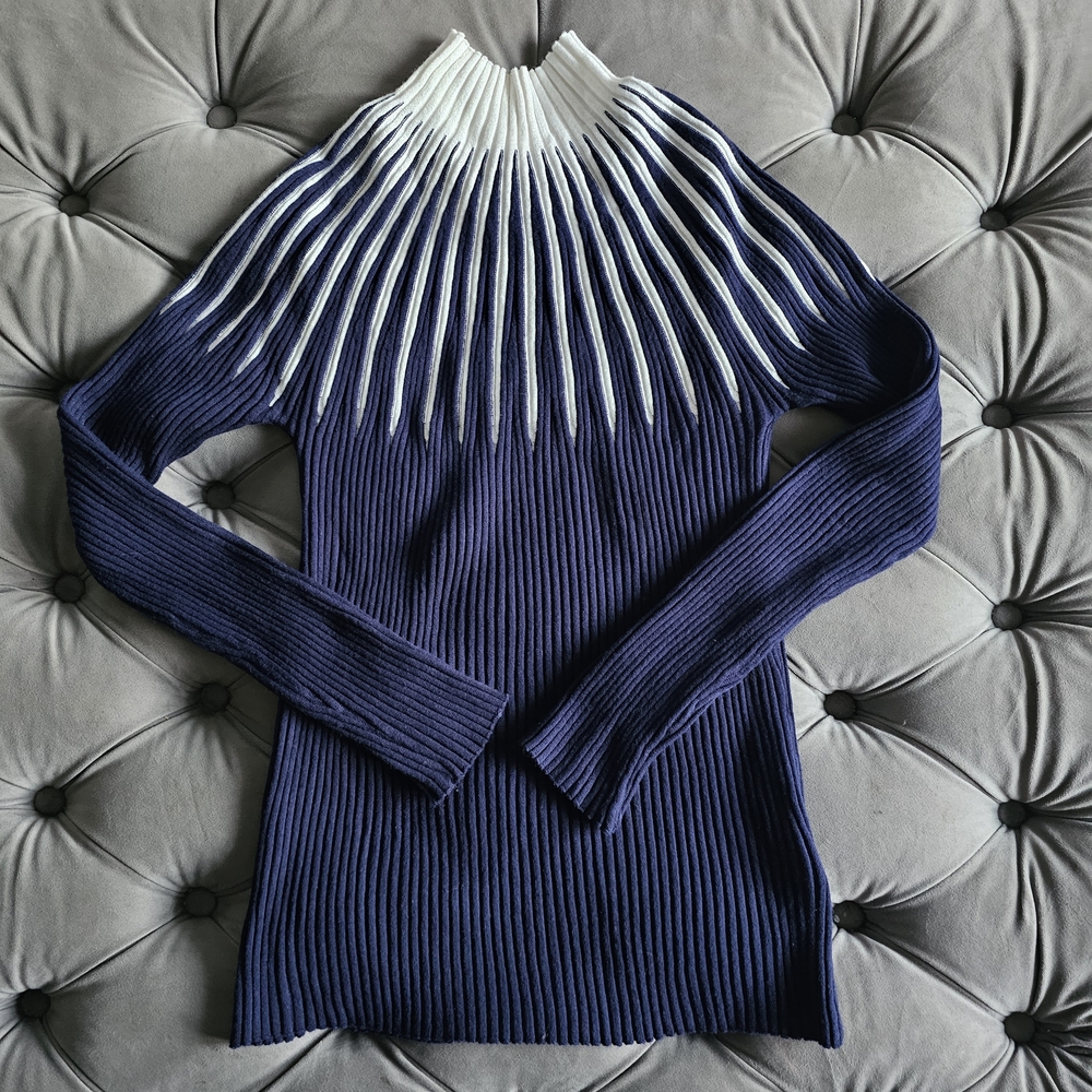 Shein Colorblock Mock Neck Sweater Navy Blue White Sz XL - Picture 3 of 7